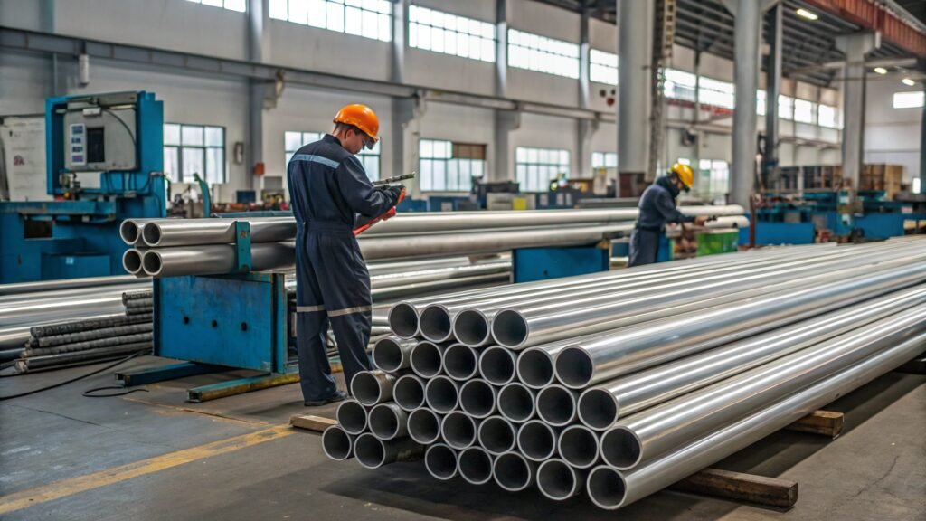 Diagram or photo illustrating the aluminum extrusion process for pipes